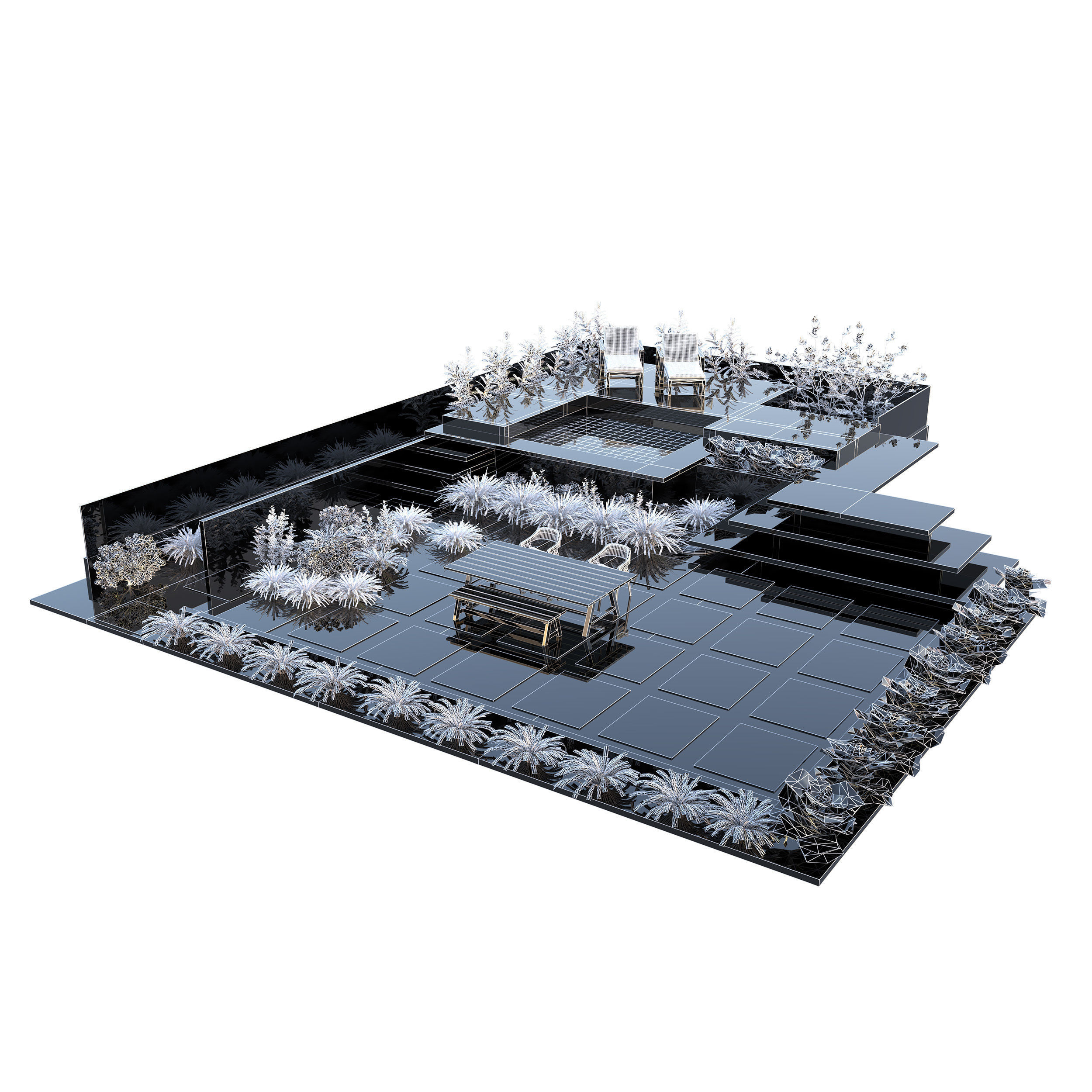 Modern Backyard Pool and Greenery 3d Low-poly 3D model_12