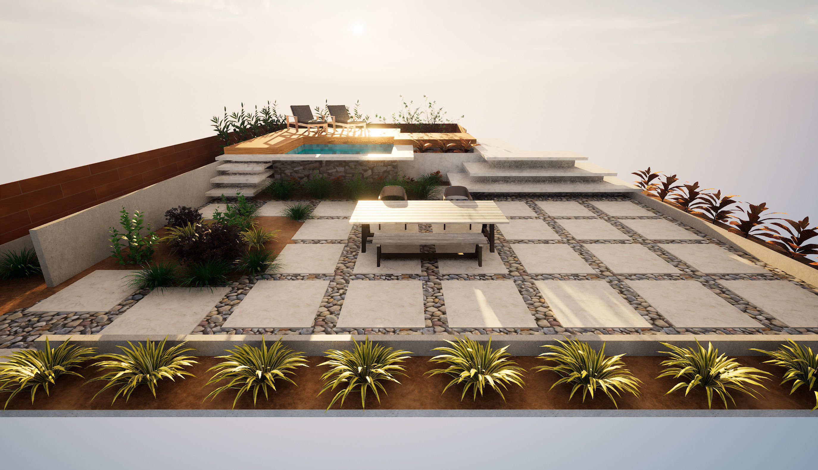 Modern Backyard Pool and Greenery 3d Low-poly 3D model_3