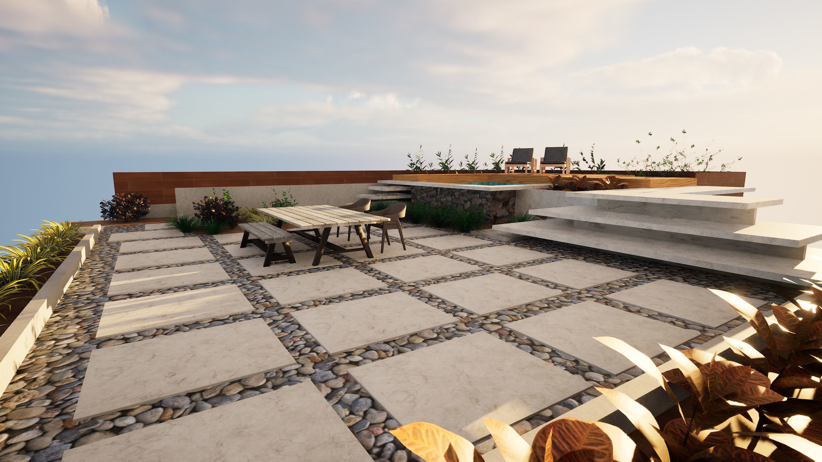 Modern Backyard Pool and Greenery 3d Low-poly 3D model_6