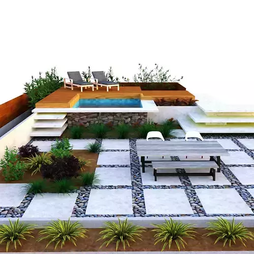 Modern Backyard Pool and Greenery 3d Low-poly 3D model Modern Backyard Pool and Greenery 3d Low-poly 3D model