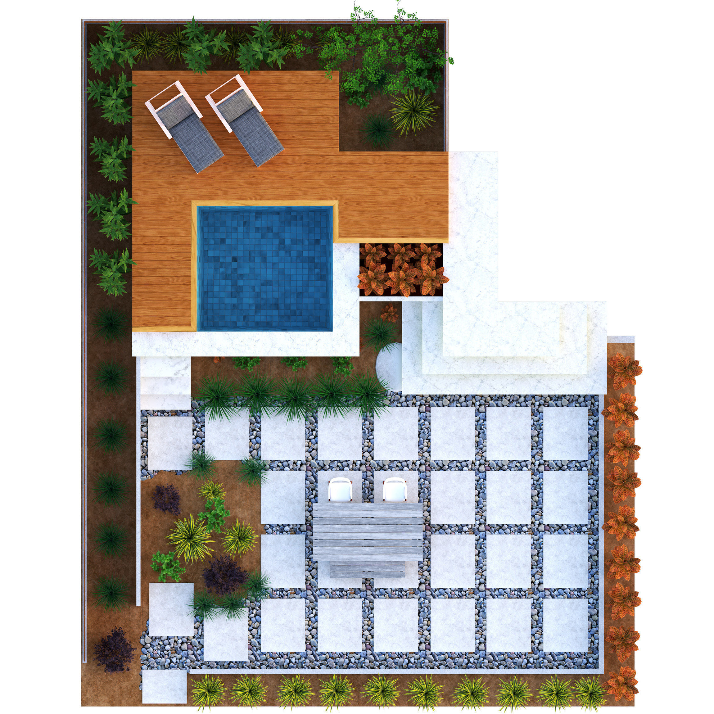 Modern Backyard Pool and Greenery 3d Low-poly 3D model_10