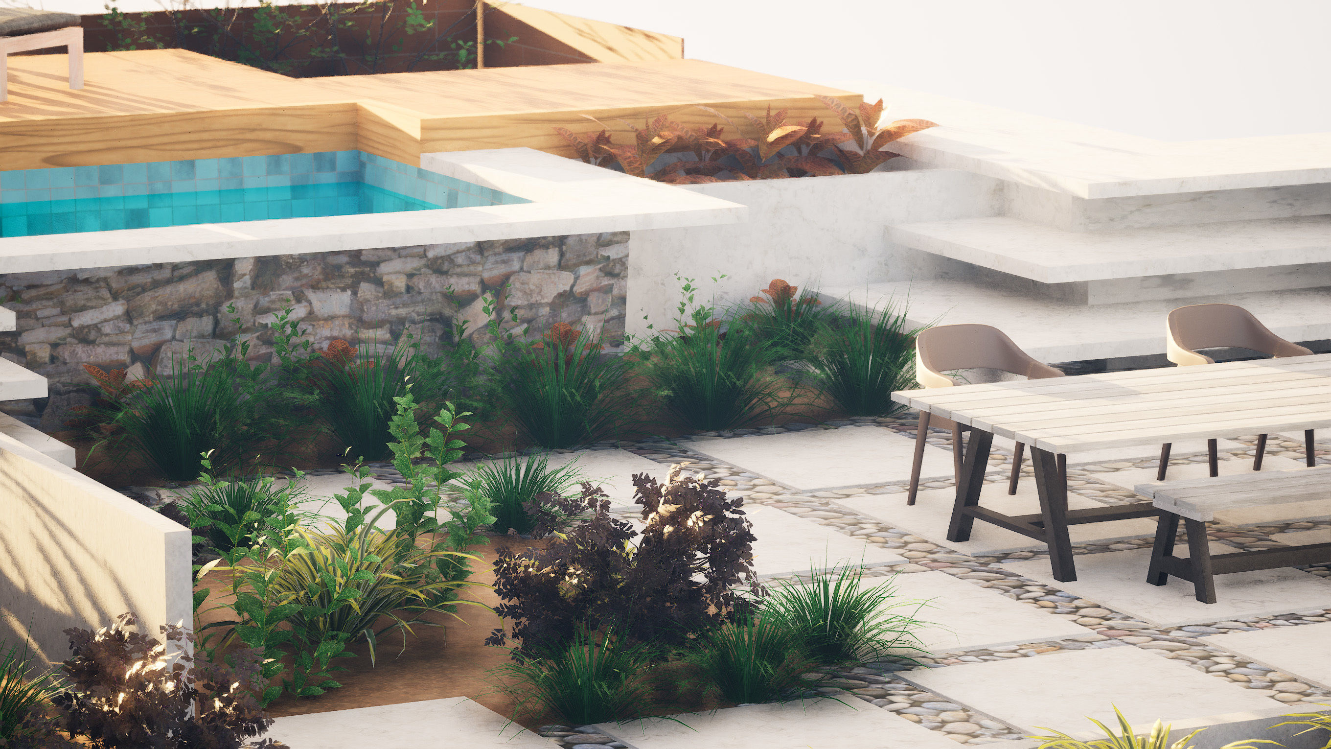 Modern Backyard Pool and Greenery 3d Low-poly 3D model_8