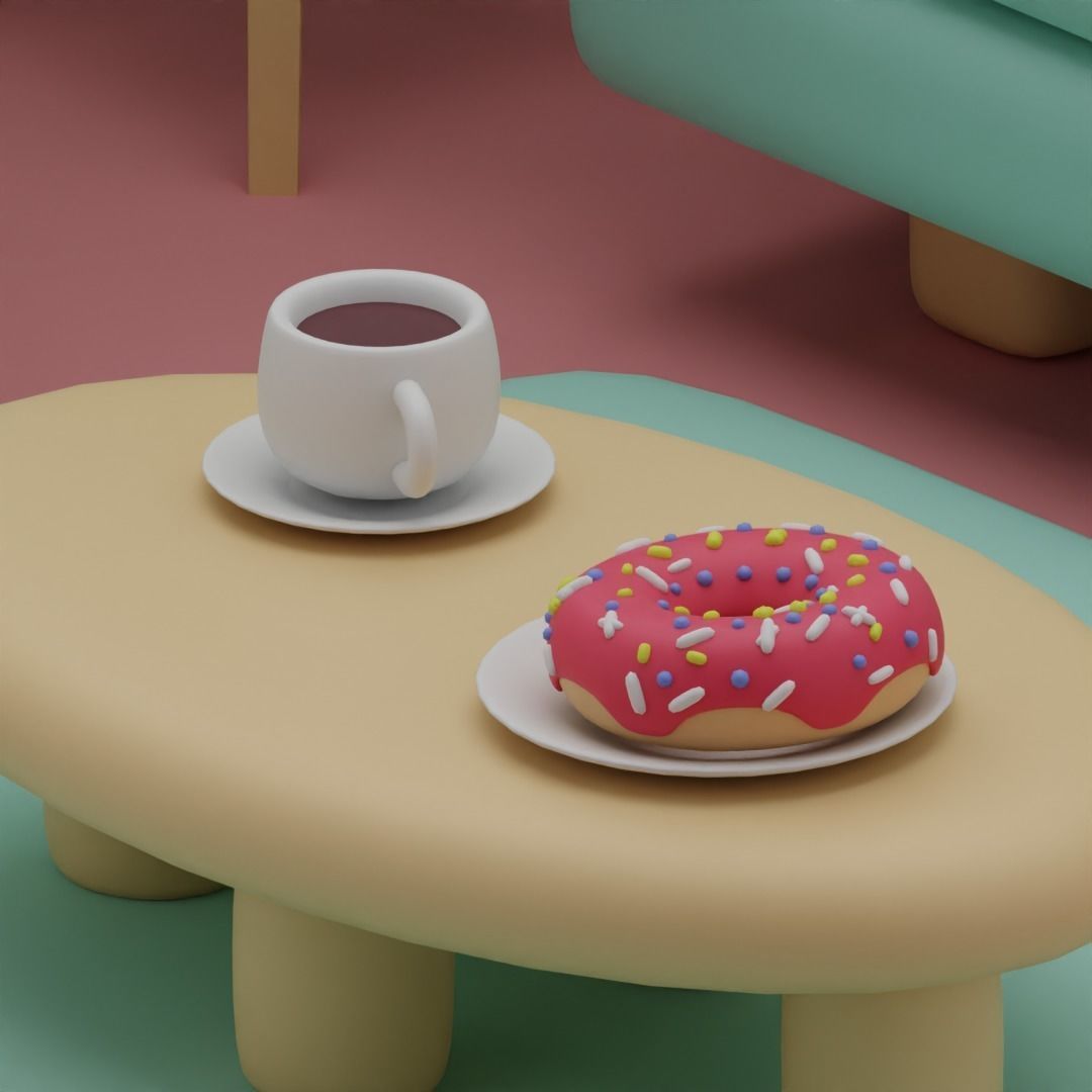 Stylized Isometric Living Room - Blue Version Free 3D model_6