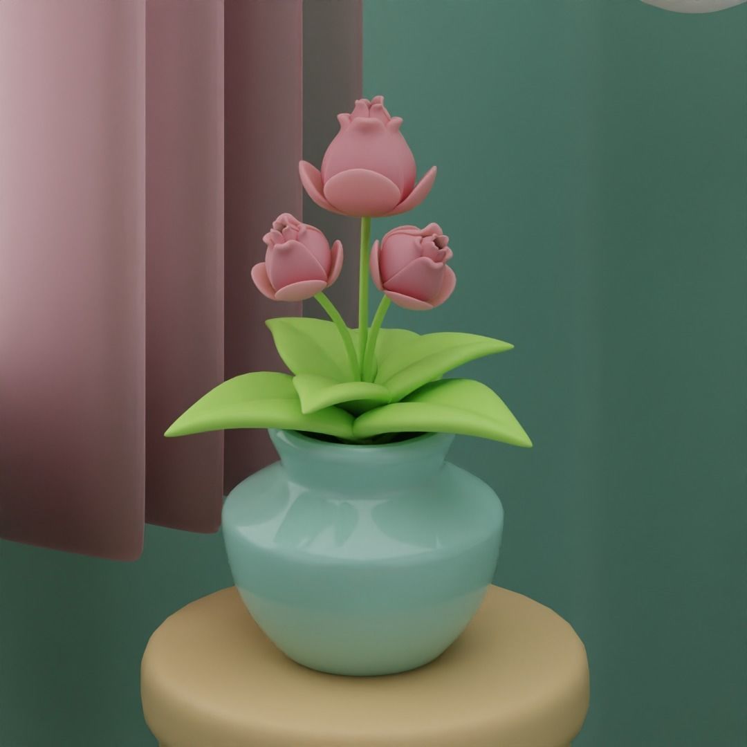 Stylized Isometric Living Room - Blue Version Free 3D model_2