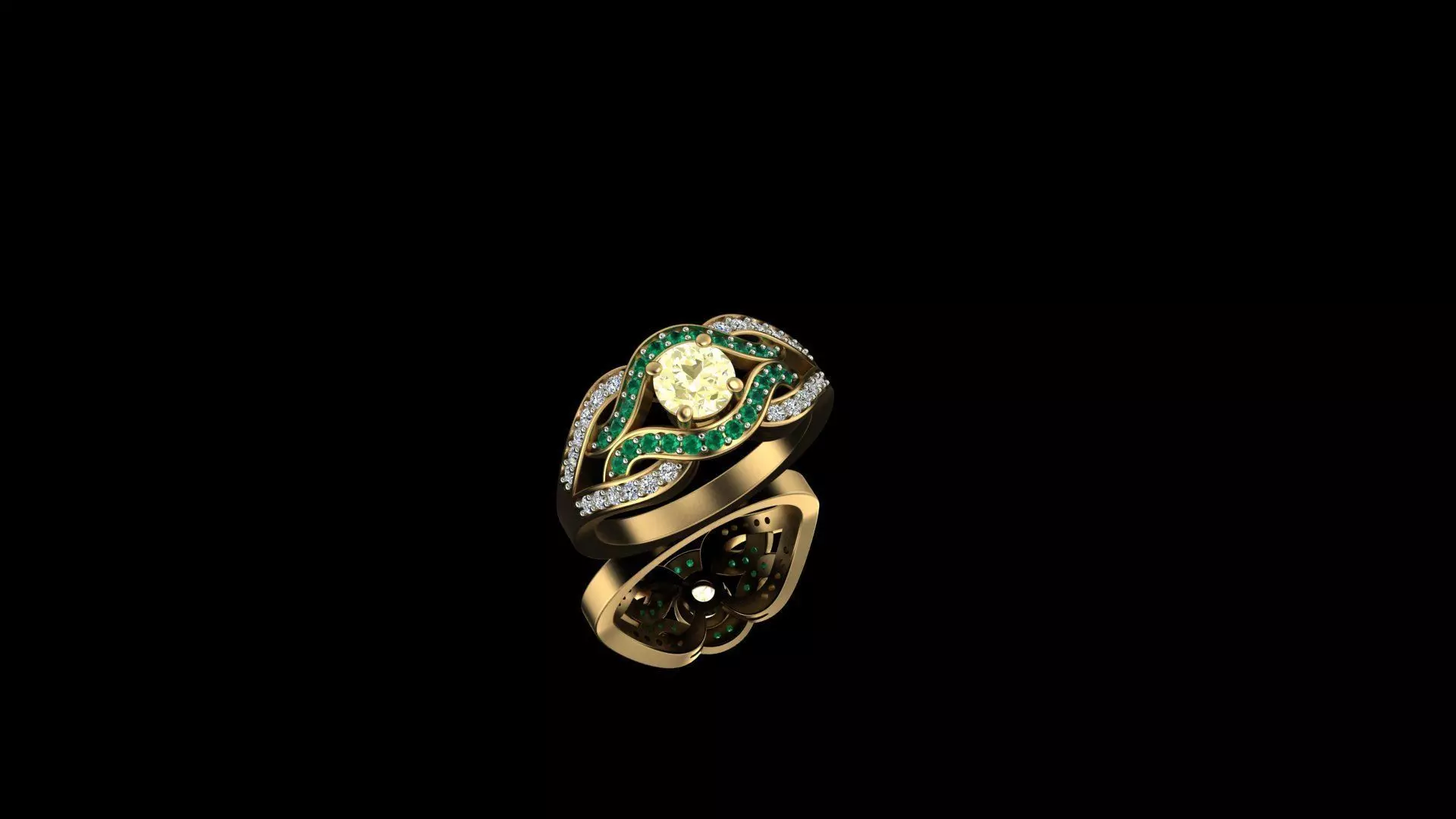 Elegant Gold Ring Adorned with Diamonds and Emeralds Free 3D print model
