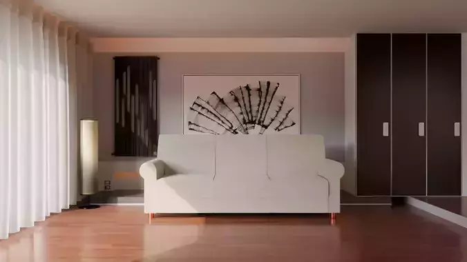 Chenille 3 seater and 1 seater Sofa 3D model 2 in 1