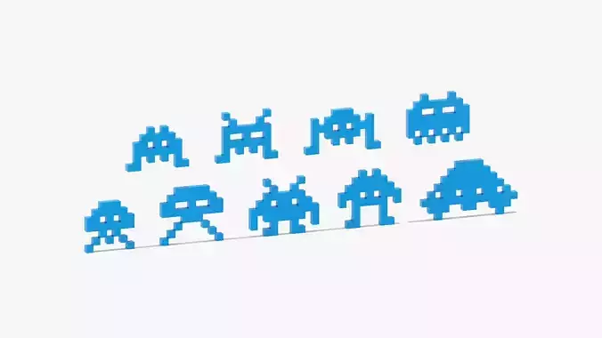 Pixel Game Aliens Low-poly 3D model
