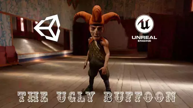 The Ugly Buffoon game character for Horror games Low-poly 3D model
