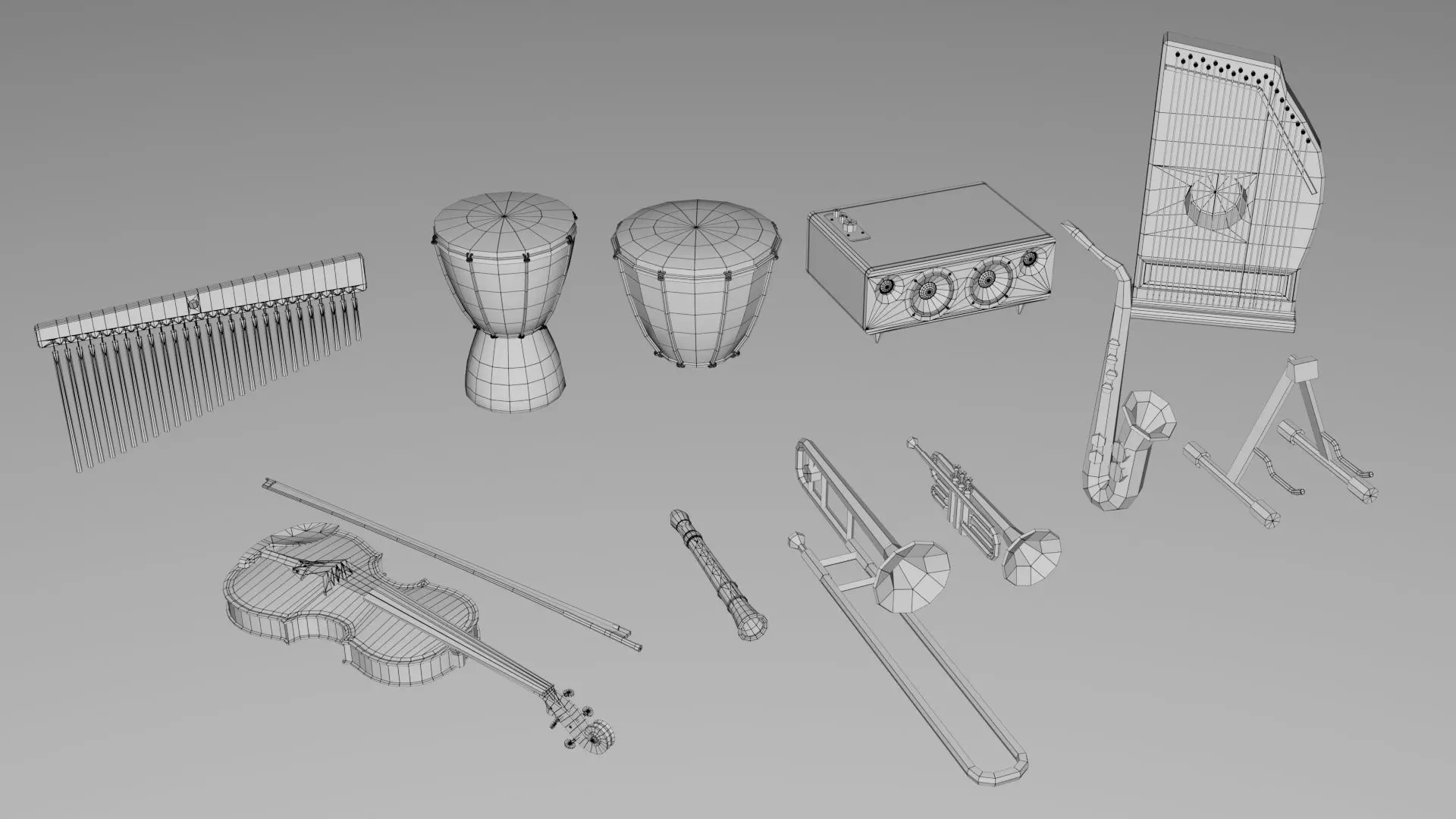 Realistic Musical Insturment Props Pack Collection Low-poly 3D model_10