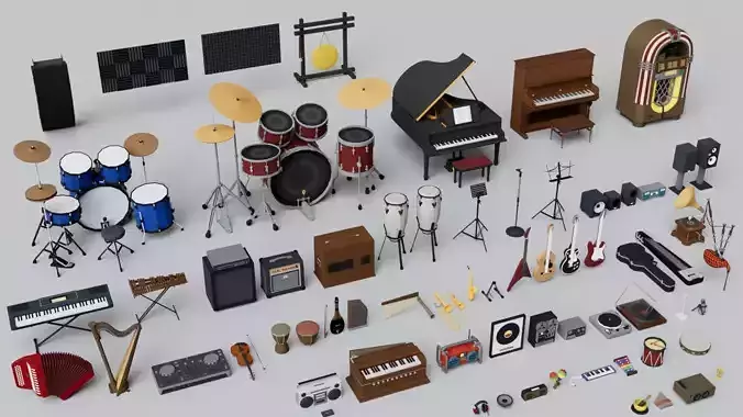 Realistic Musical Insturment Props Pack Collection Low-poly 3D model
