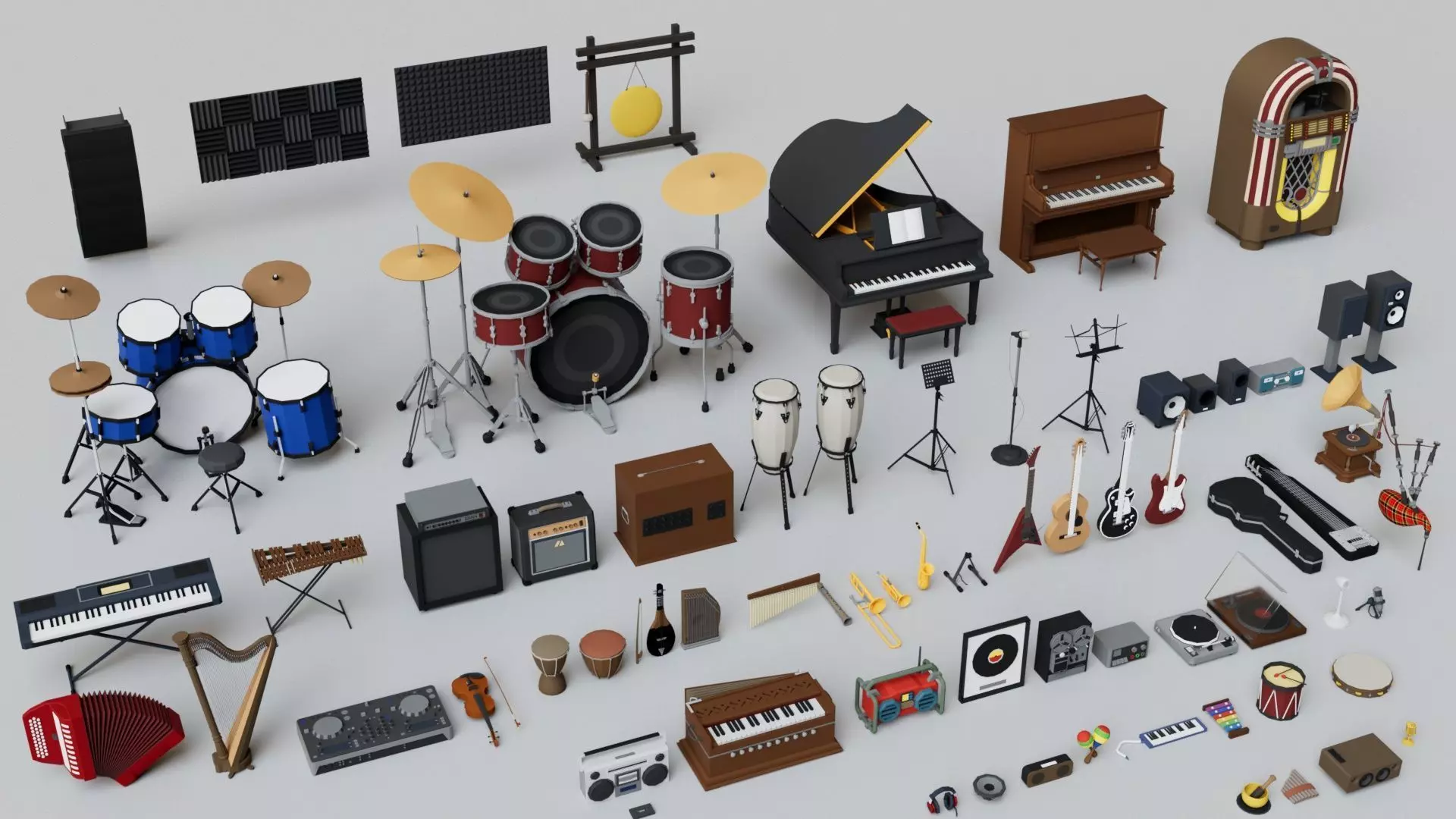 Realistic Musical Insturment Props Pack Collection Low-poly 3D model_0