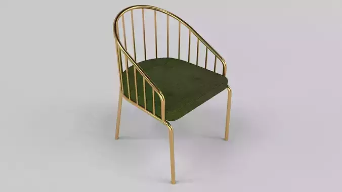 Gold dining chair with green fabric
