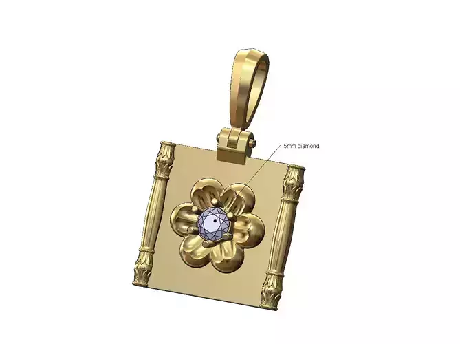 Diamond Florentine lotus column sides scroll pendant charm