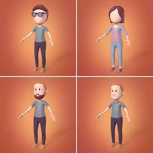FK-IK Rigged Cartoon Characters -- Man Woman Boy Girl Stickman Low-poly 3D model