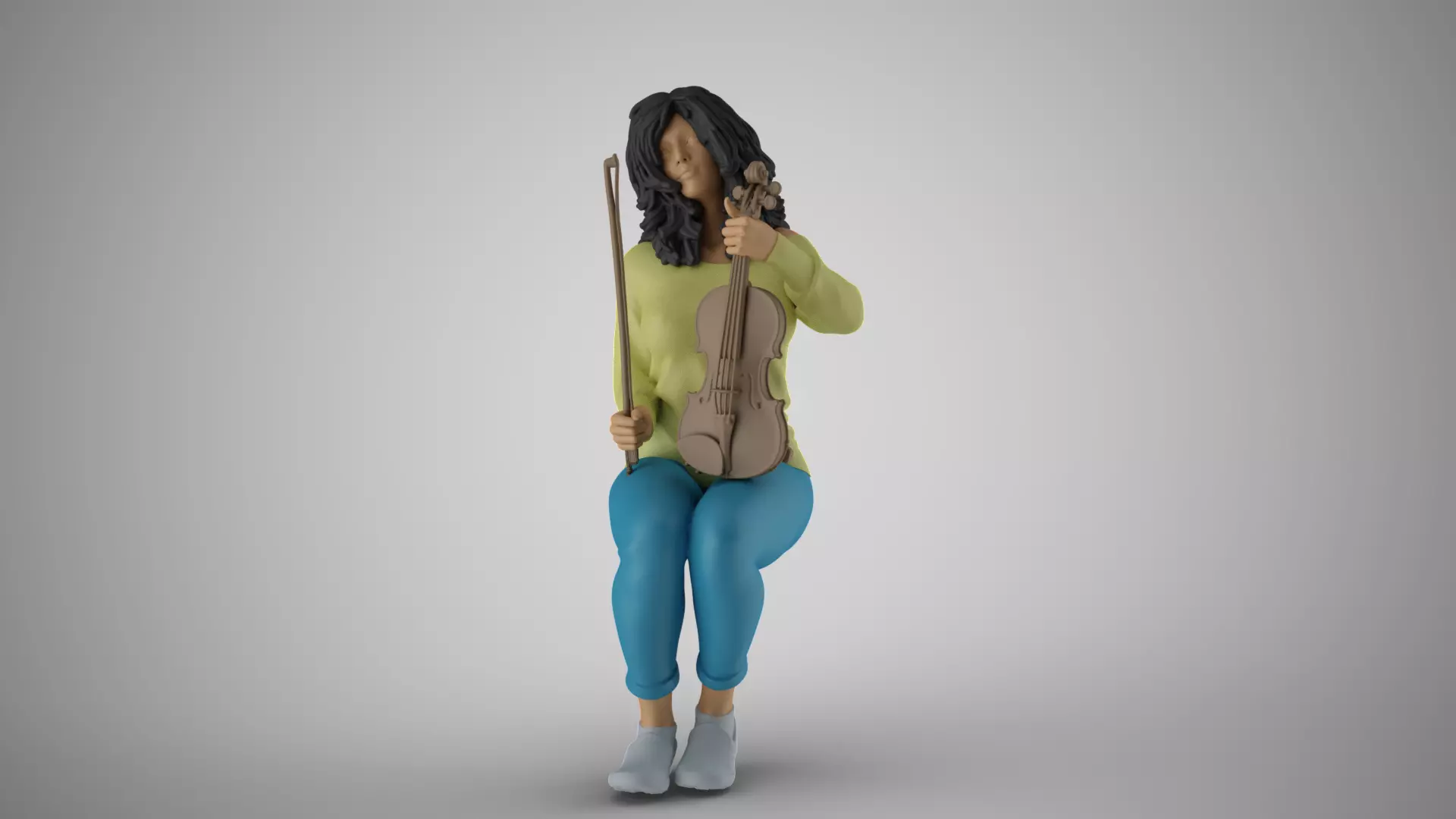 Woman Sitting with Violin 3 3D print model_0
