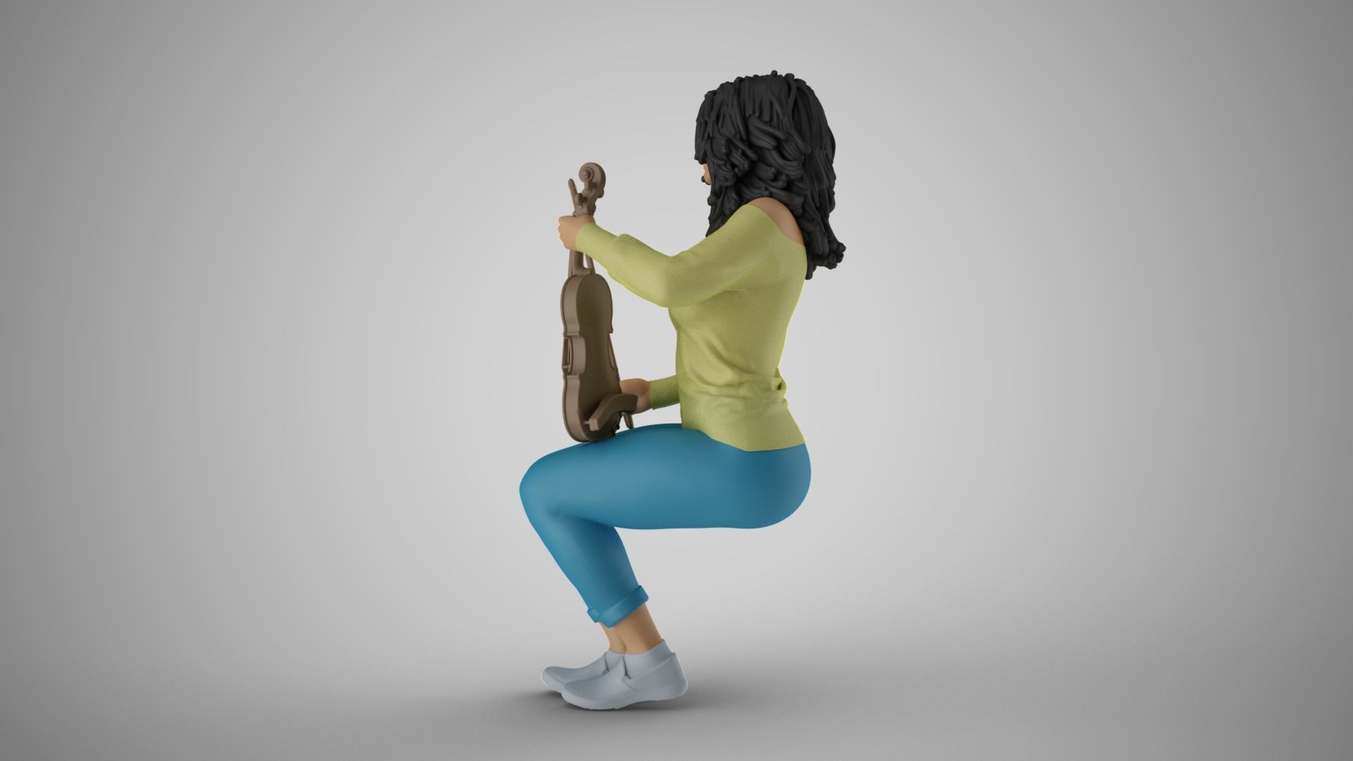 Woman Sitting with Violin 3 3D print model_13