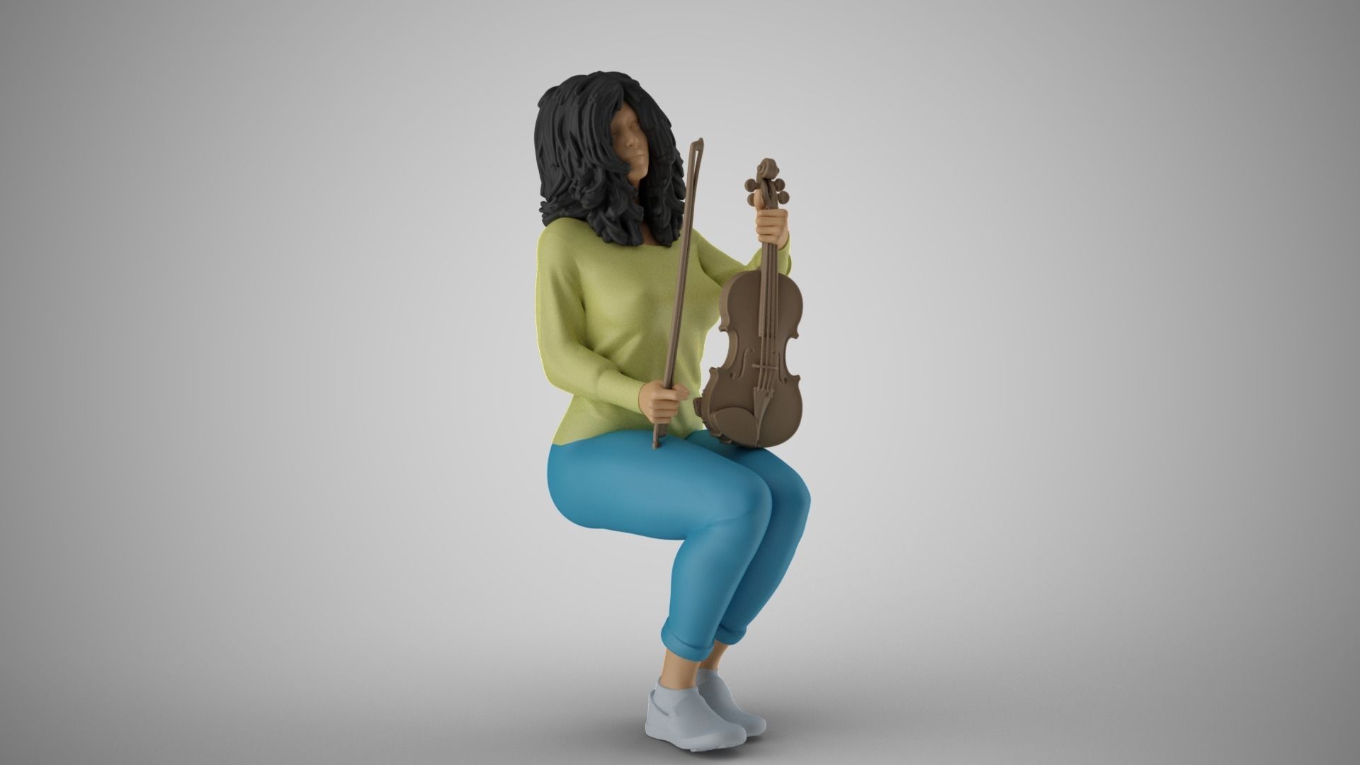 Woman Sitting with Violin 3 3D print model_4