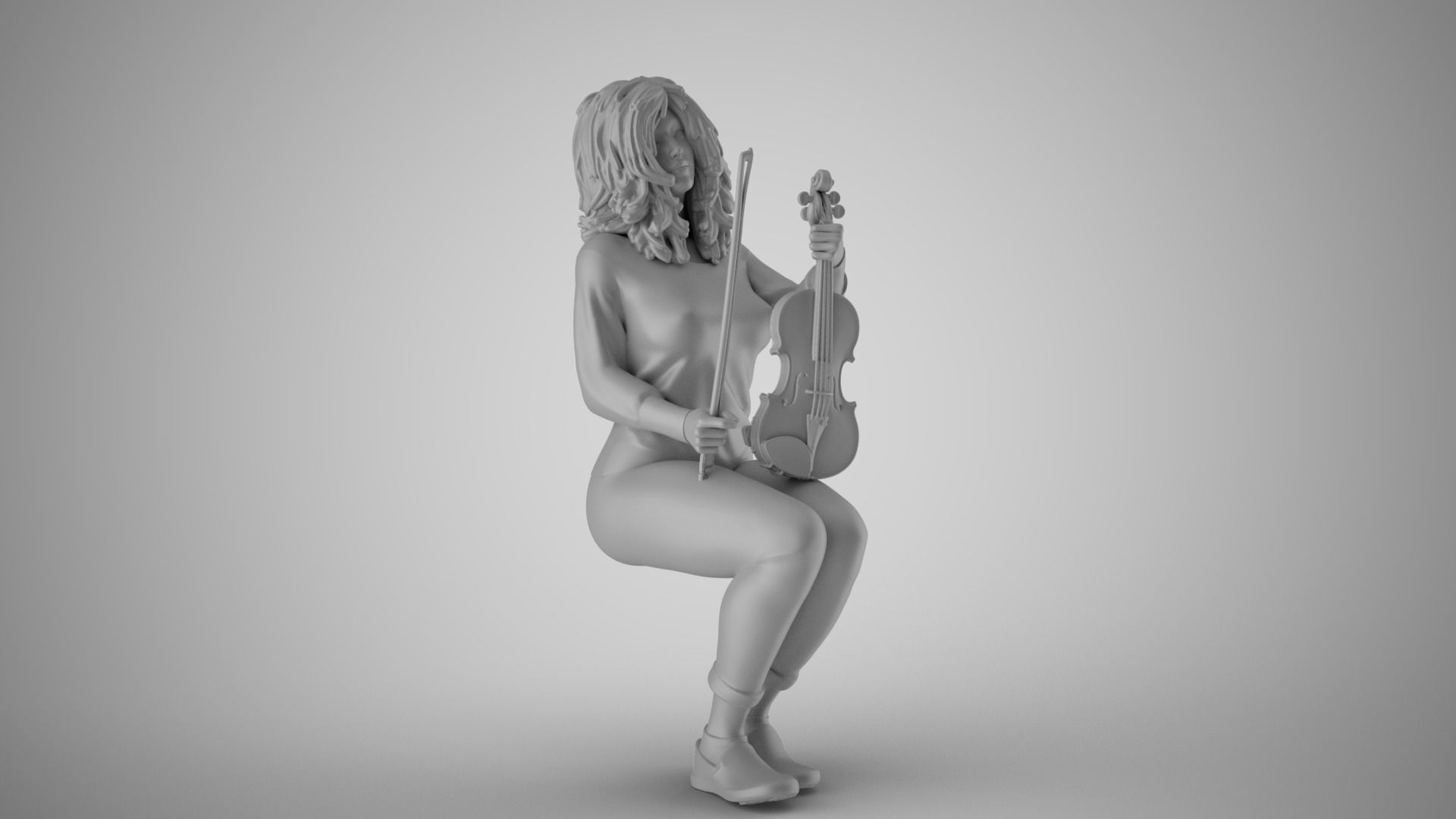 Woman Sitting with Violin 3 3D print model_19