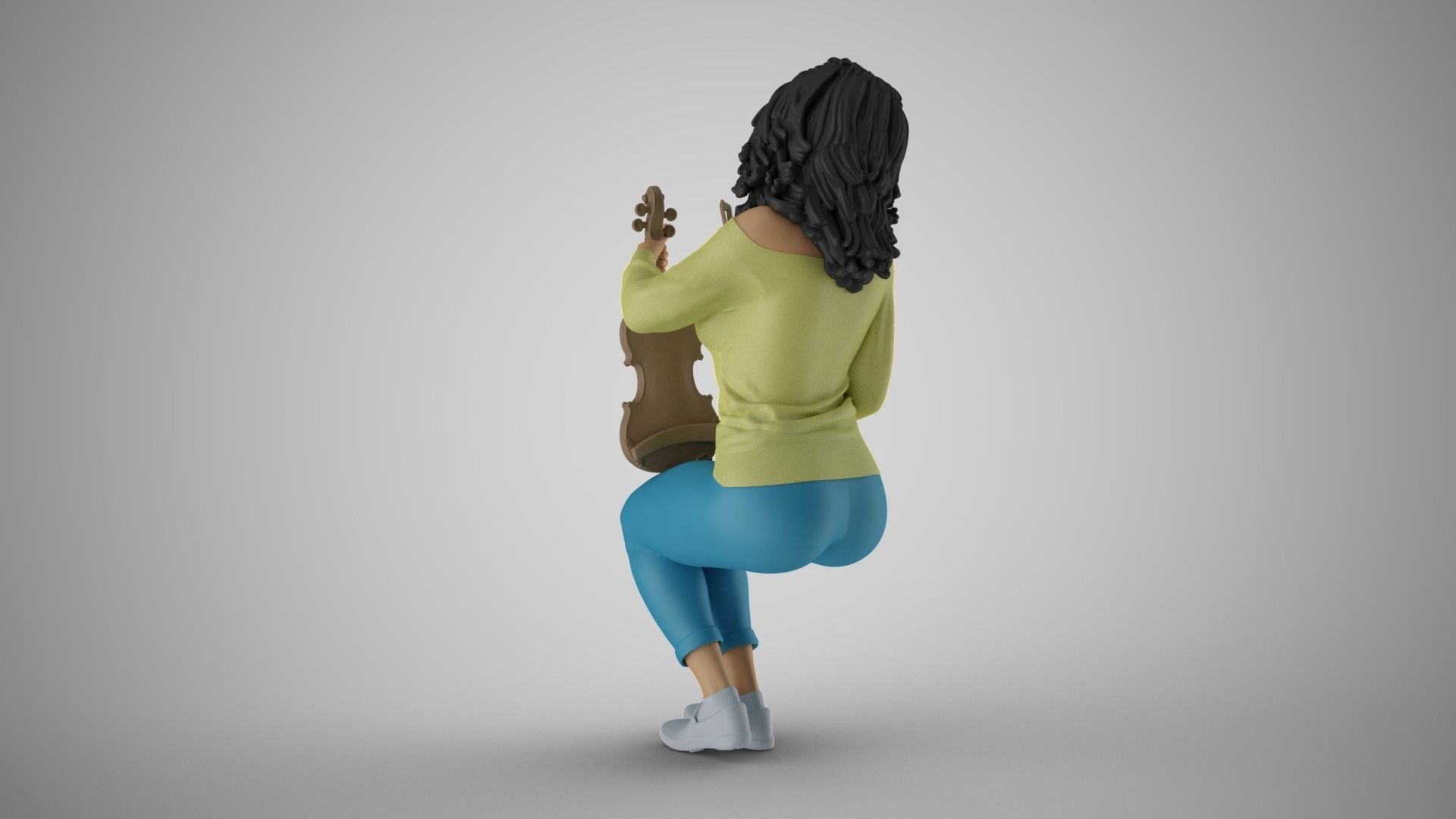 Woman Sitting with Violin 3 3D print model_8
