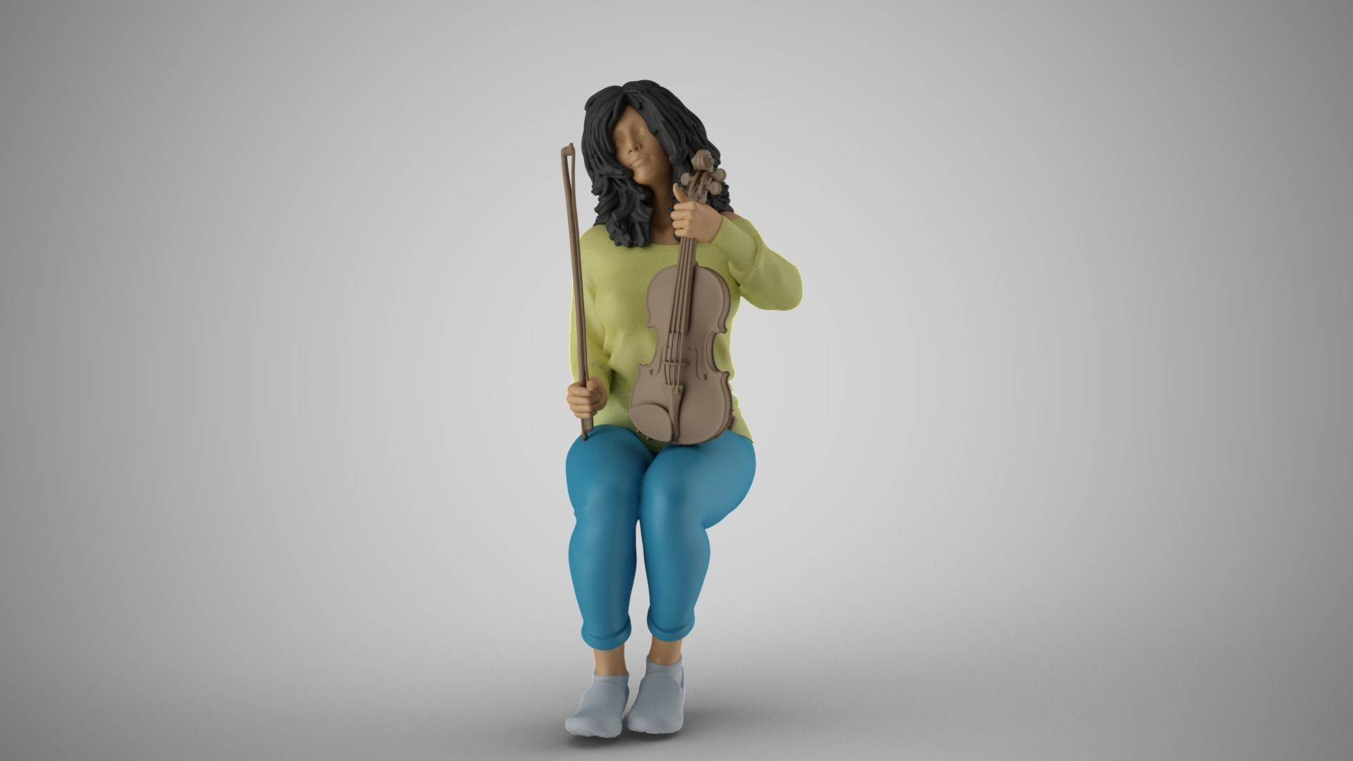Woman Sitting with Violin 3 3D print model_21