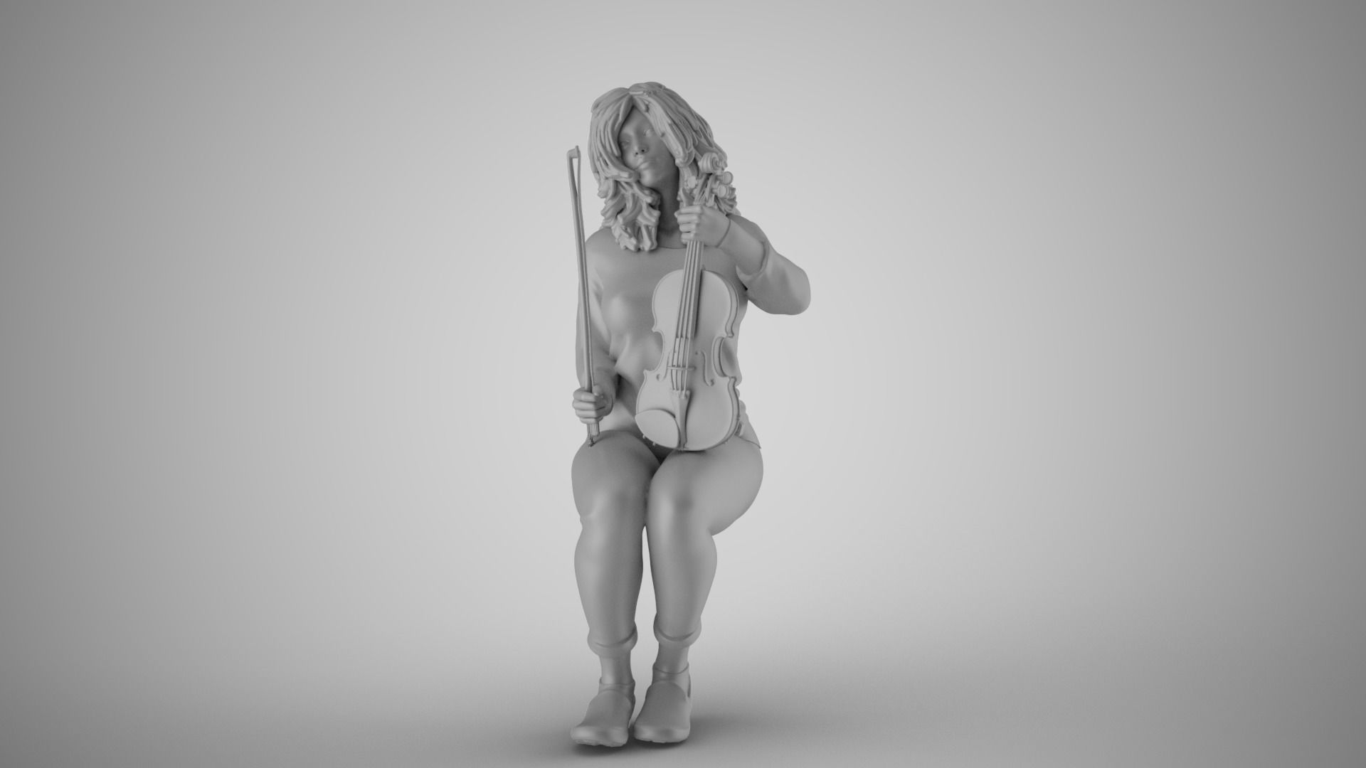 Woman Sitting with Violin 3 3D print model_17