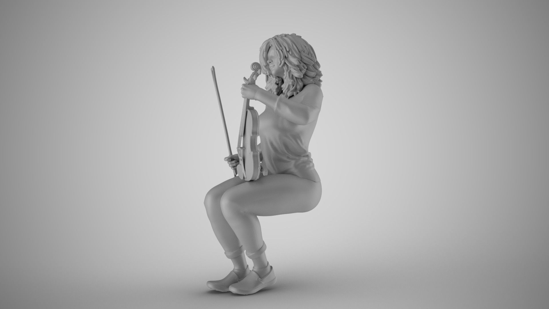 Woman Sitting with Violin 3 3D print model_18