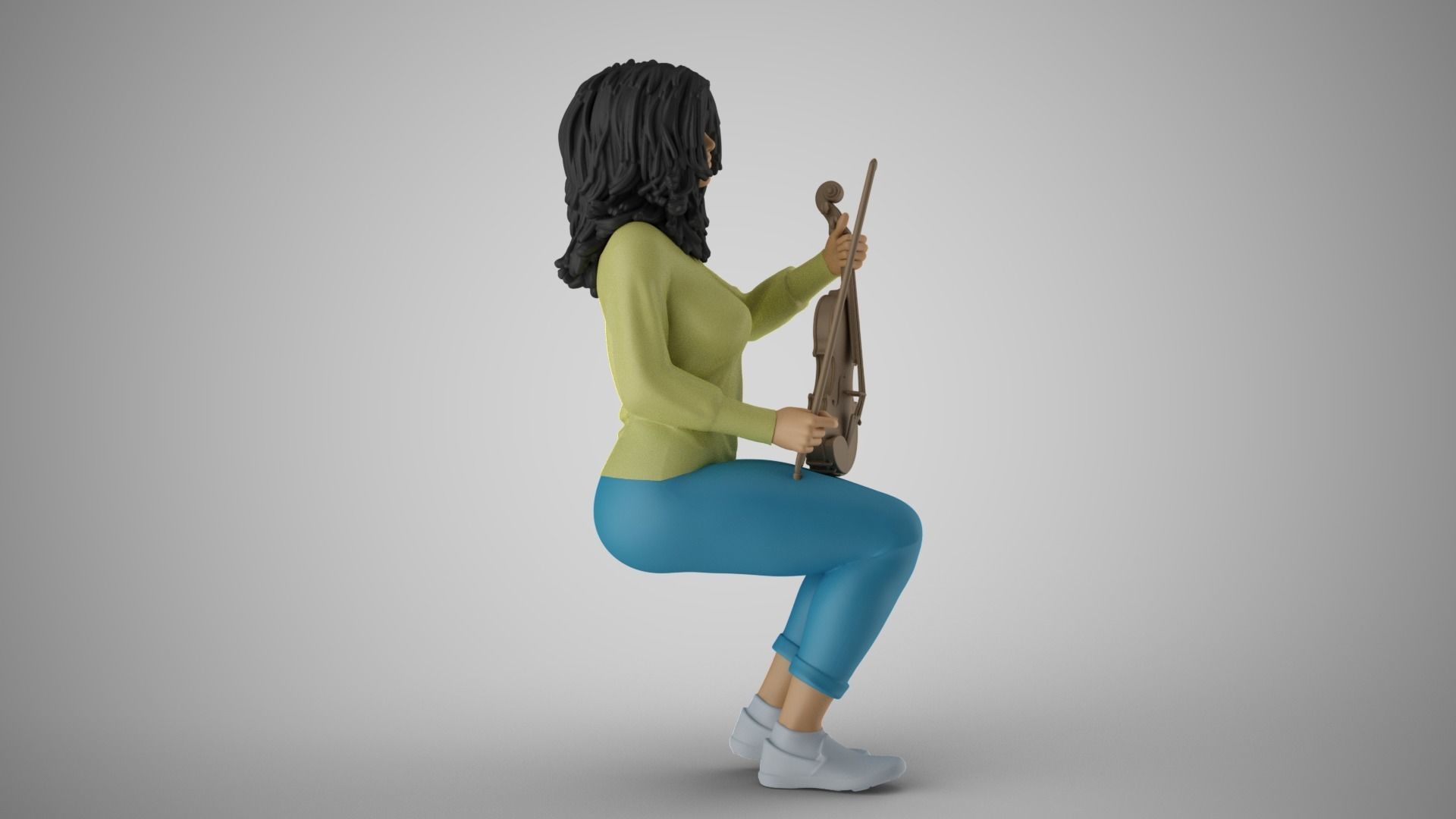 Woman Sitting with Violin 3 3D print model_5