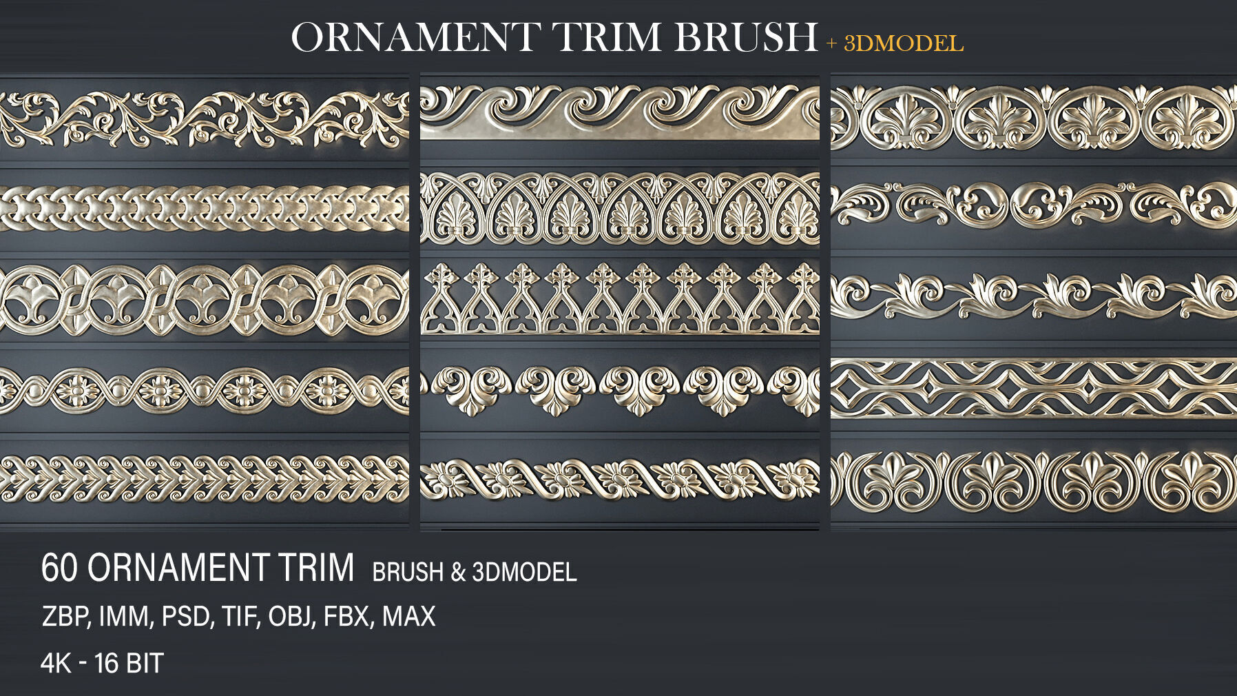 Trim Ornament Brush-vol01 Low-poly 3D model_2