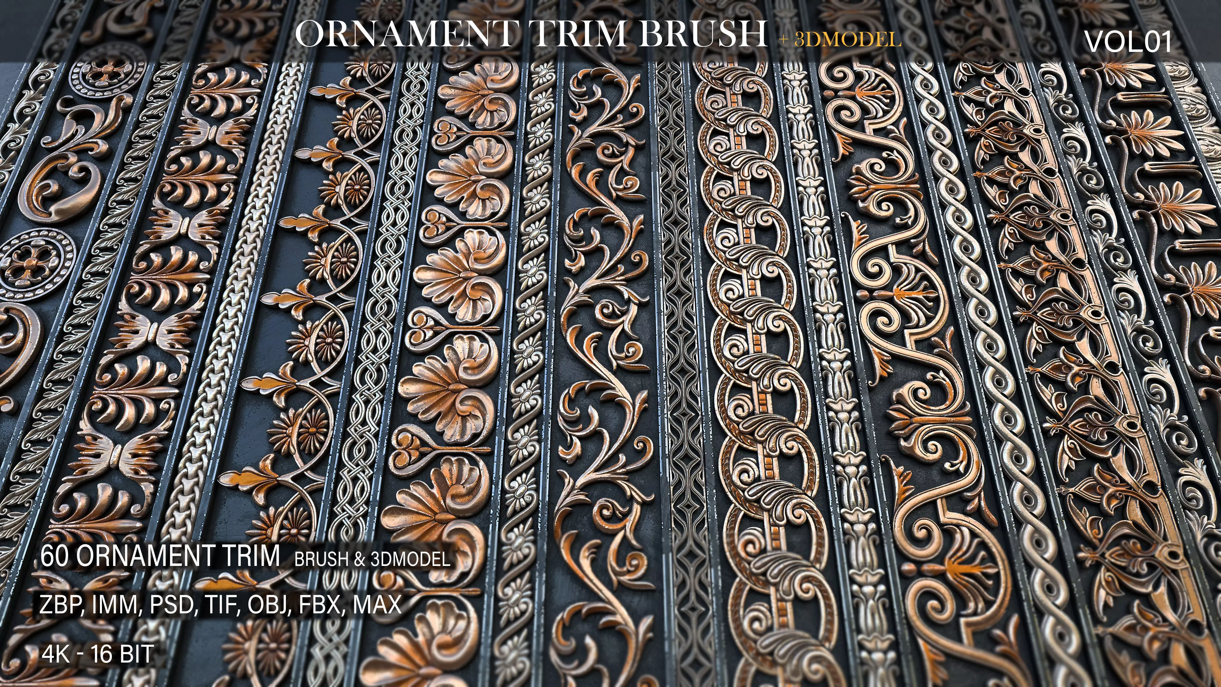 Trim Ornament Brush-vol01 Low-poly 3D model_0
