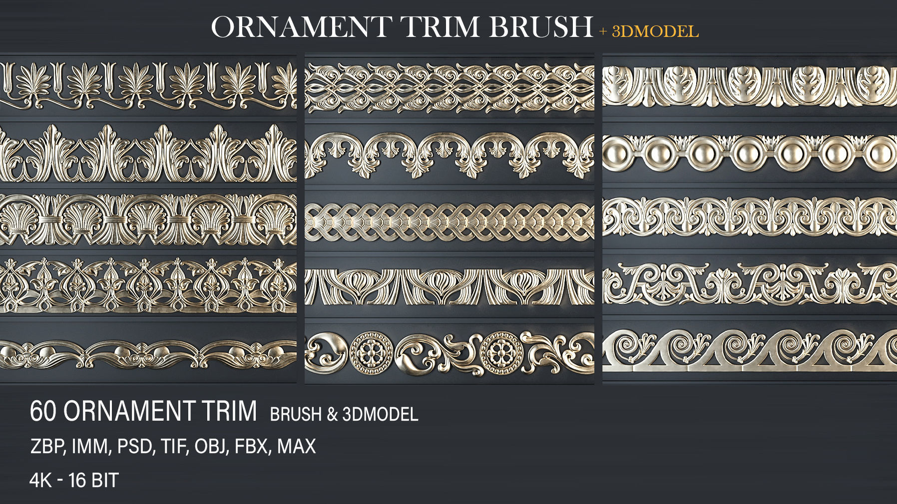 Trim Ornament Brush-vol01 Low-poly 3D model_1