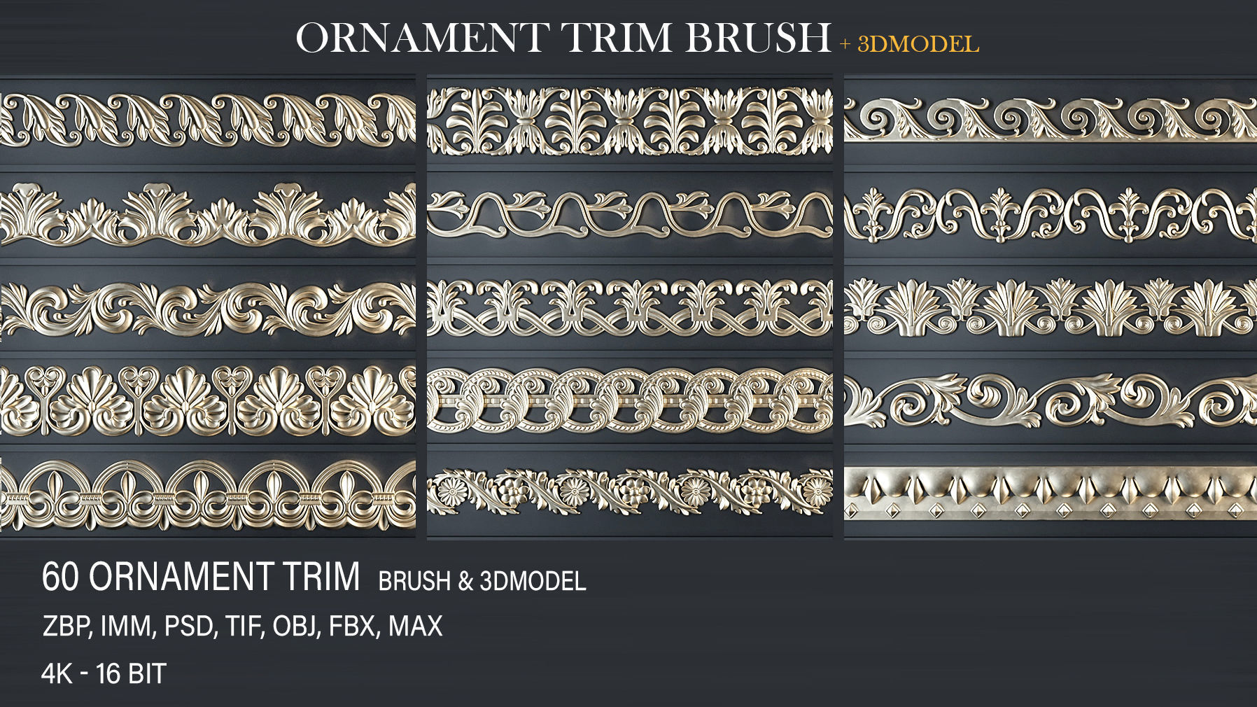 Trim Ornament Brush-vol01 Low-poly 3D model_4