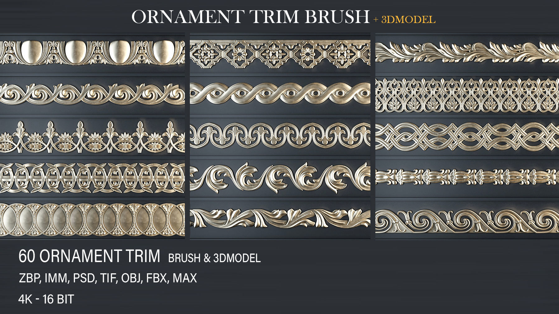 Trim Ornament Brush-vol01 Low-poly 3D model_3