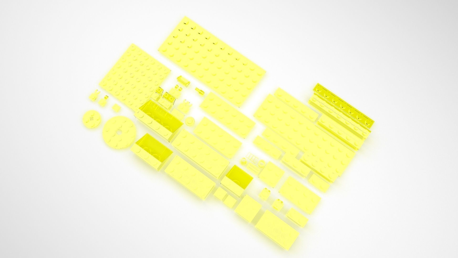 Yellow Glass Lego Bricks Set 3D model_3