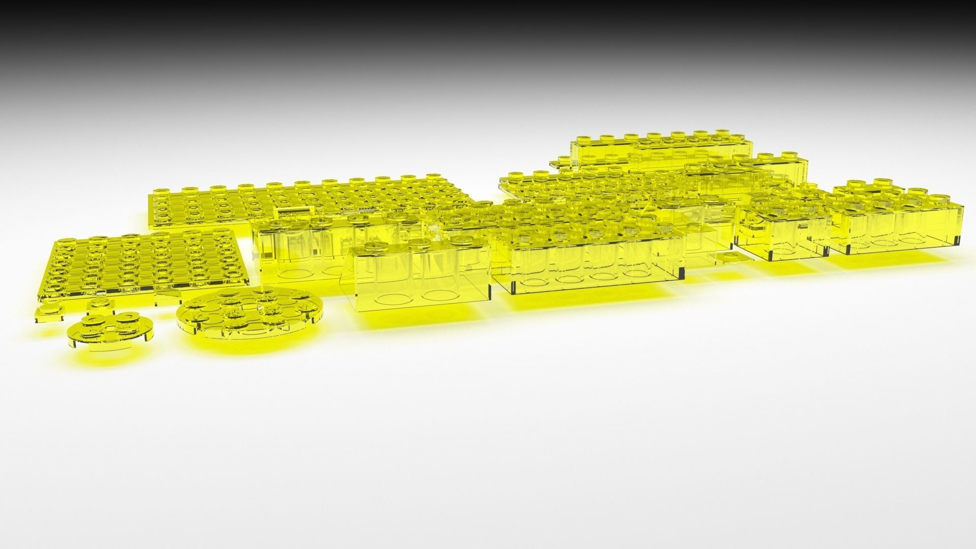 Yellow Glass Lego Bricks Set 3D model_2