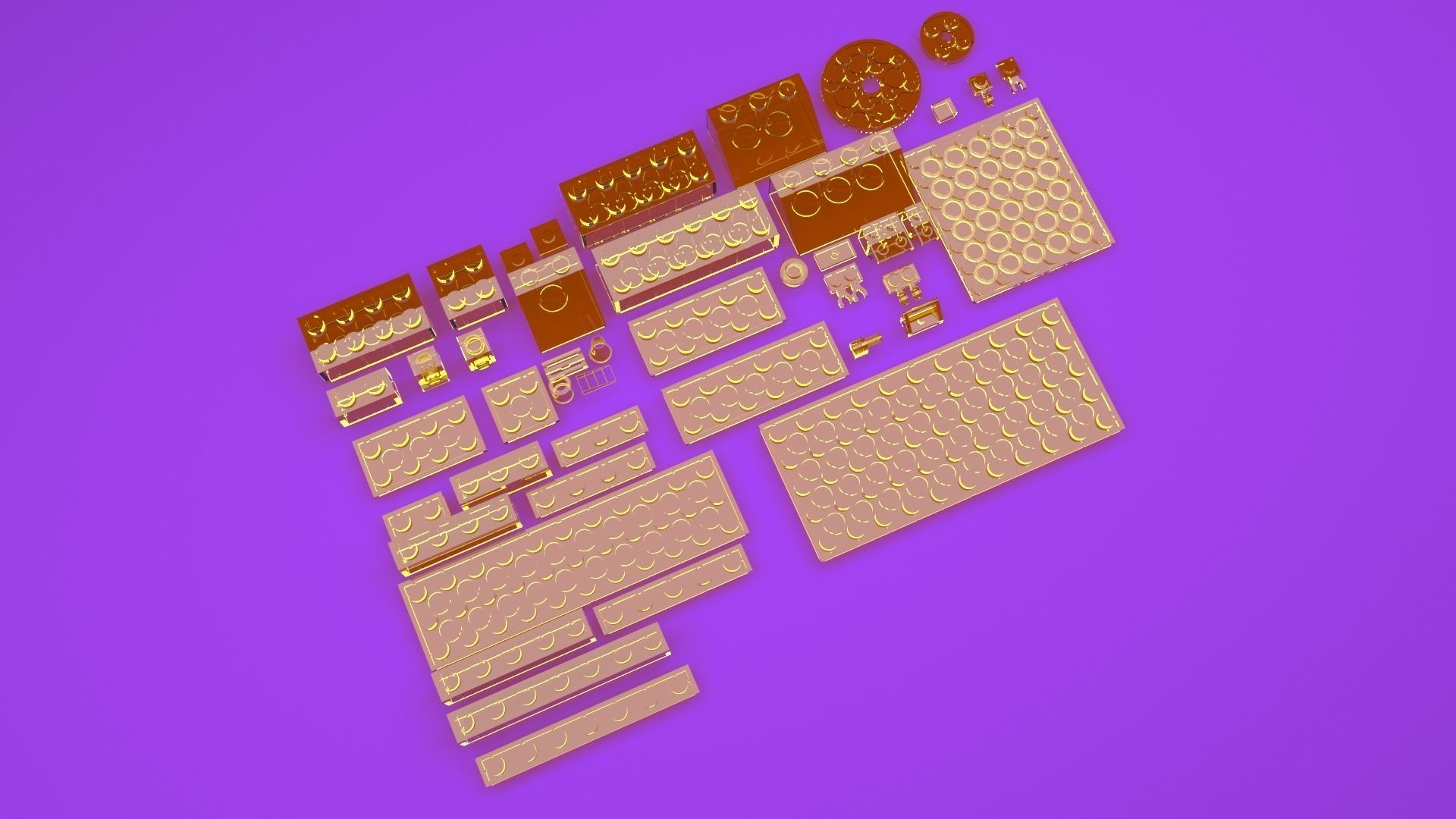 Yellow Glass Lego Bricks Set 3D model_7