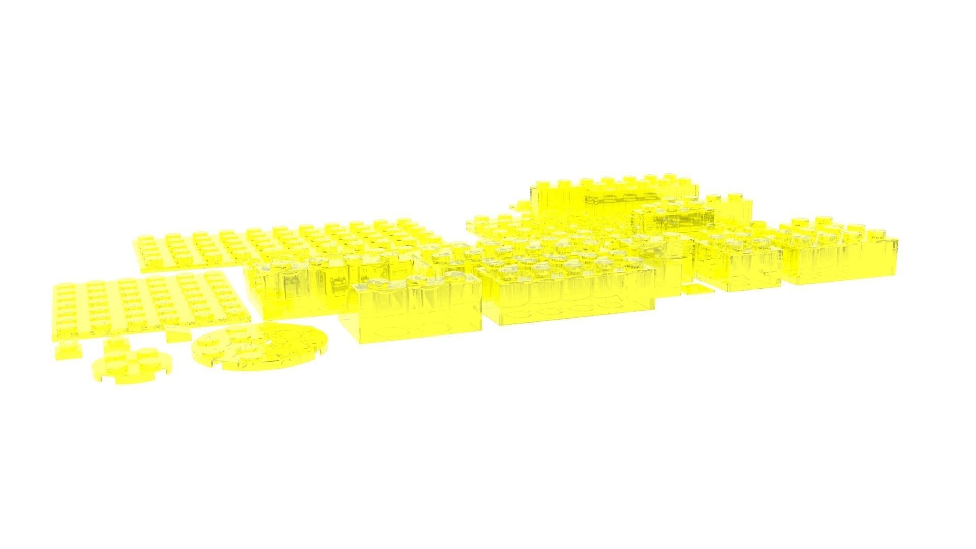 Yellow Glass Lego Bricks Set 3D model_11