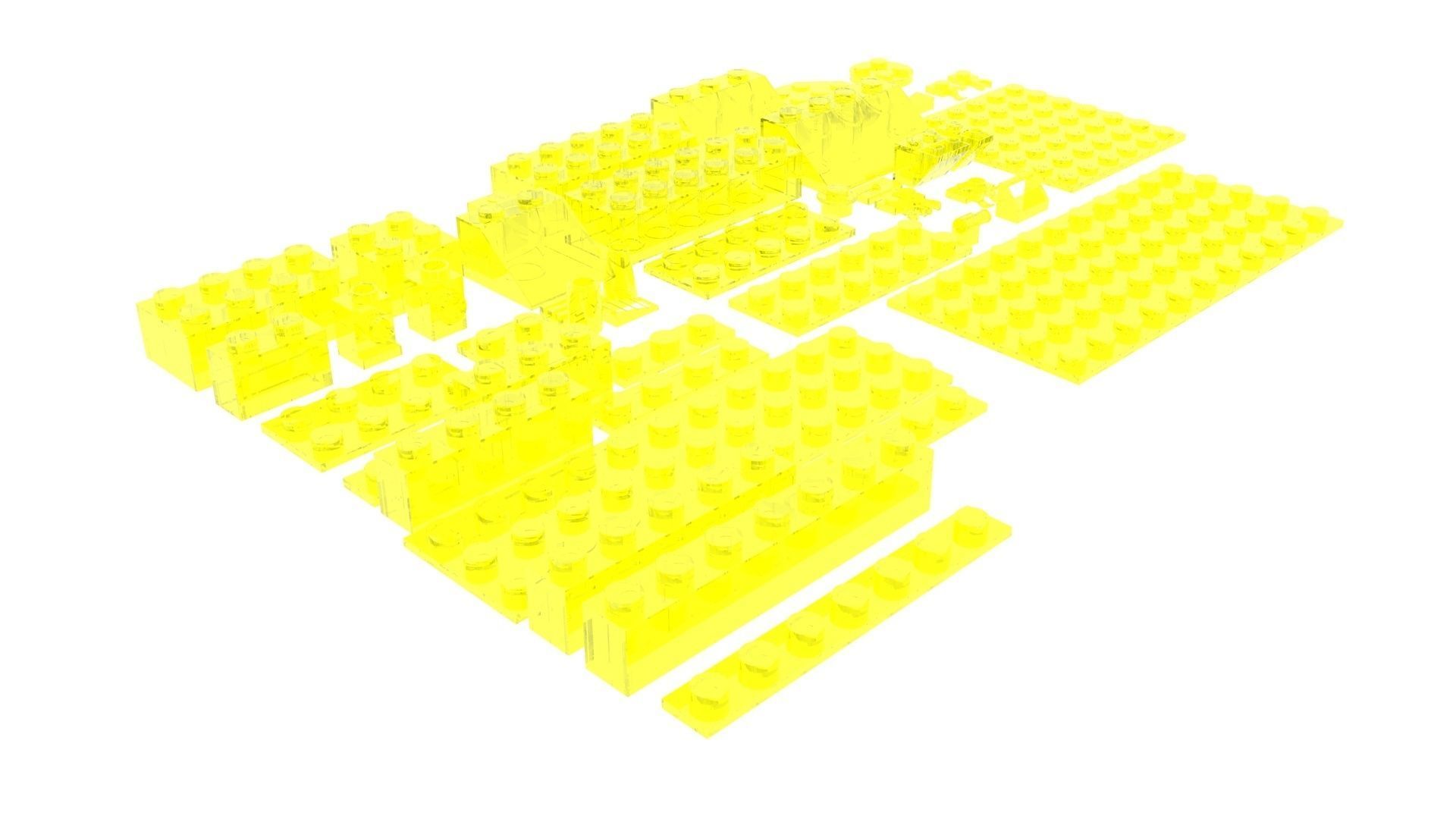 Yellow Glass Lego Bricks Set 3D model_9