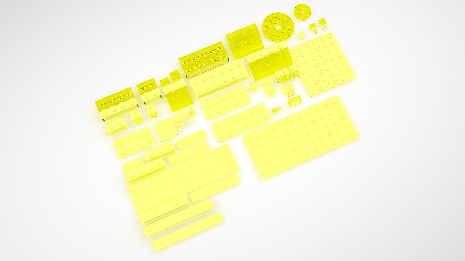 Yellow Glass Lego Bricks Set 3D model_6