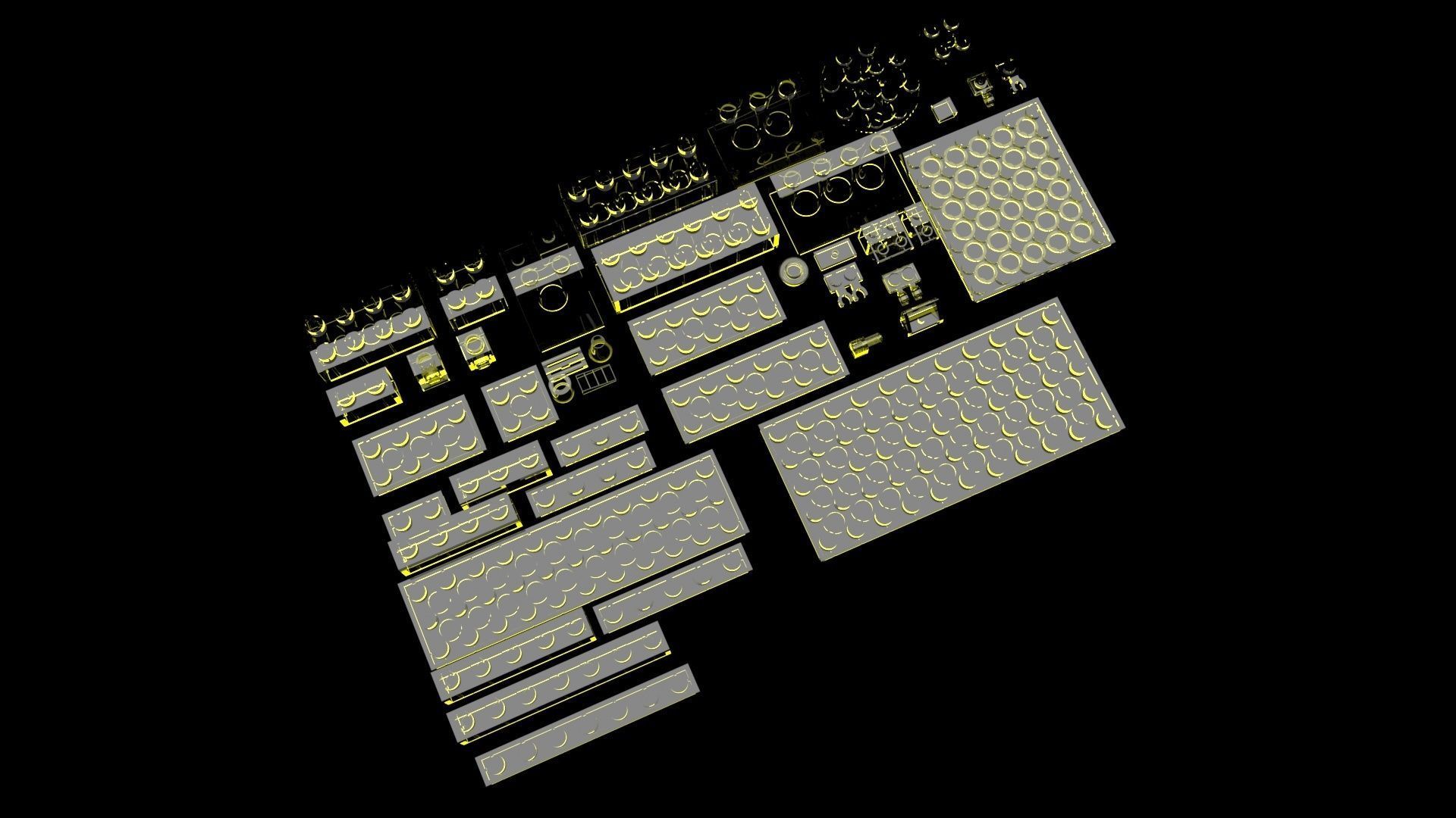 Yellow Glass Lego Bricks Set 3D model_8