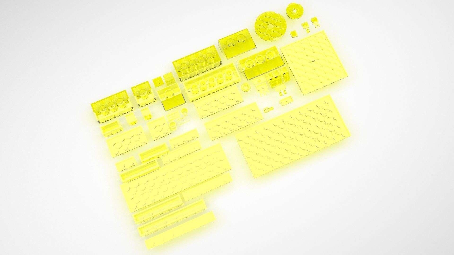 Yellow Glass Lego Bricks Set 3D model_5