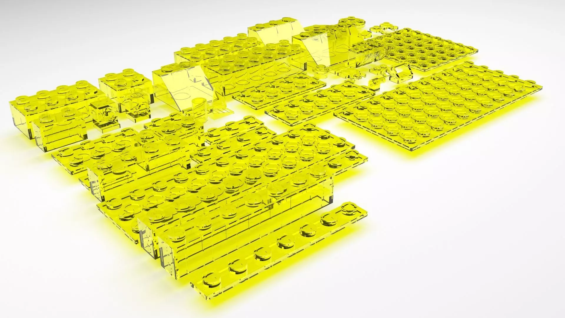 Yellow Glass Lego Bricks Set 3D model_0