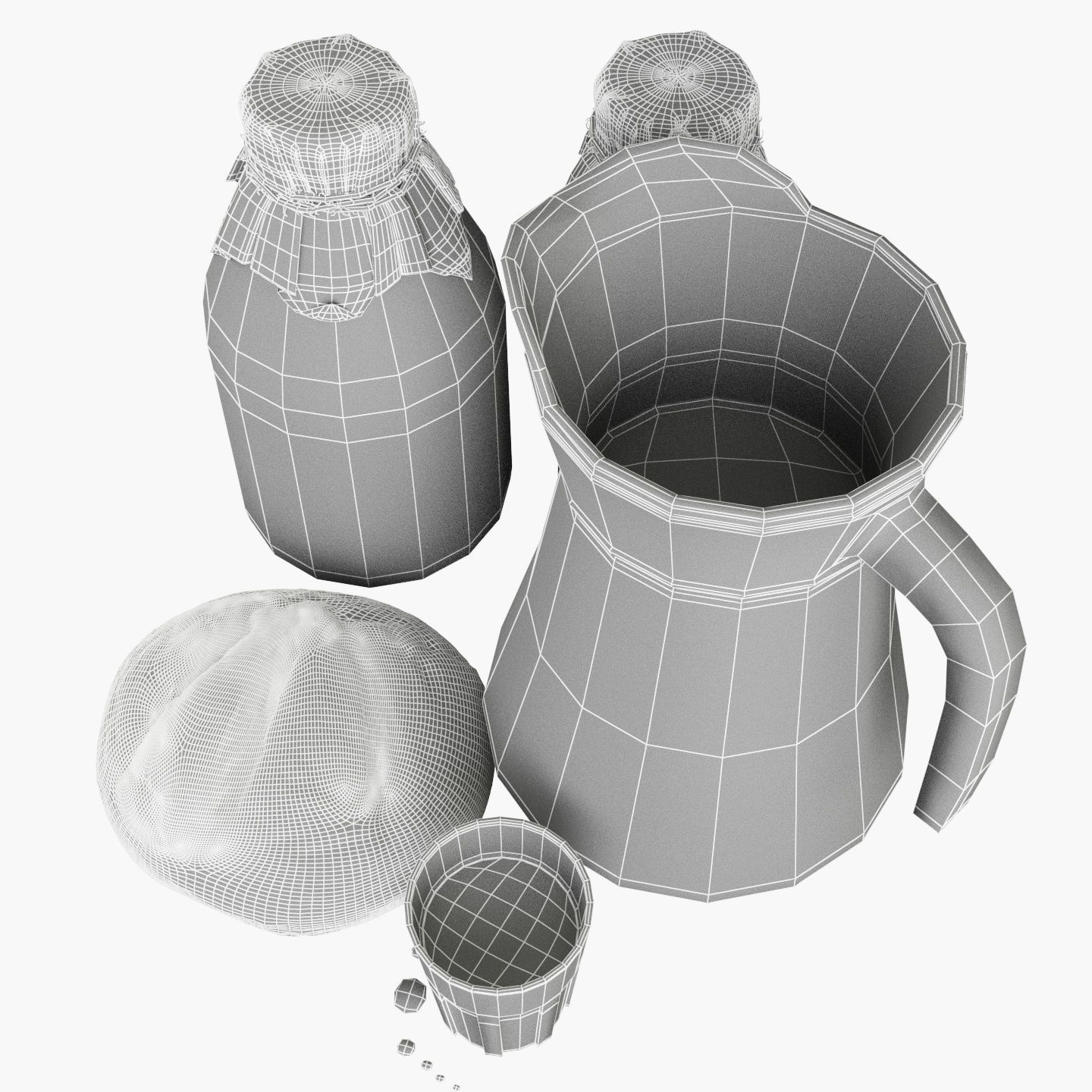 Milk with country bread 3D model_6