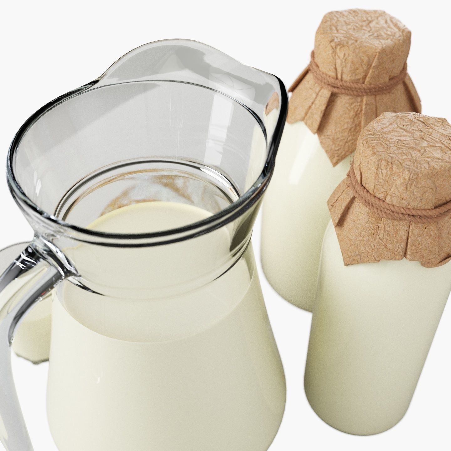Milk with country bread 3D model_2