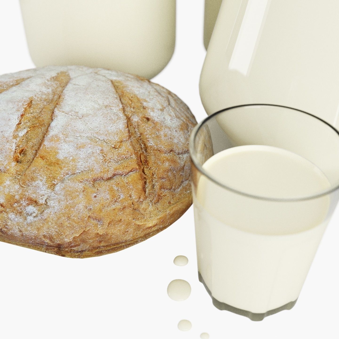 Milk with country bread 3D model_1