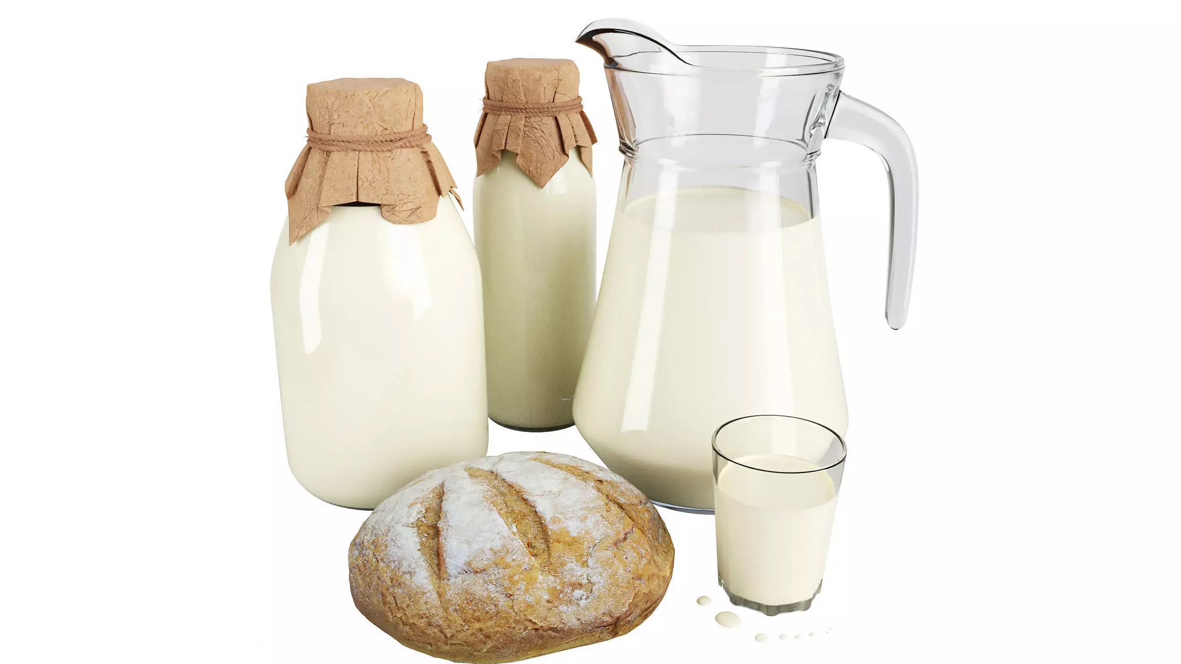 Milk with country bread 3D model_0
