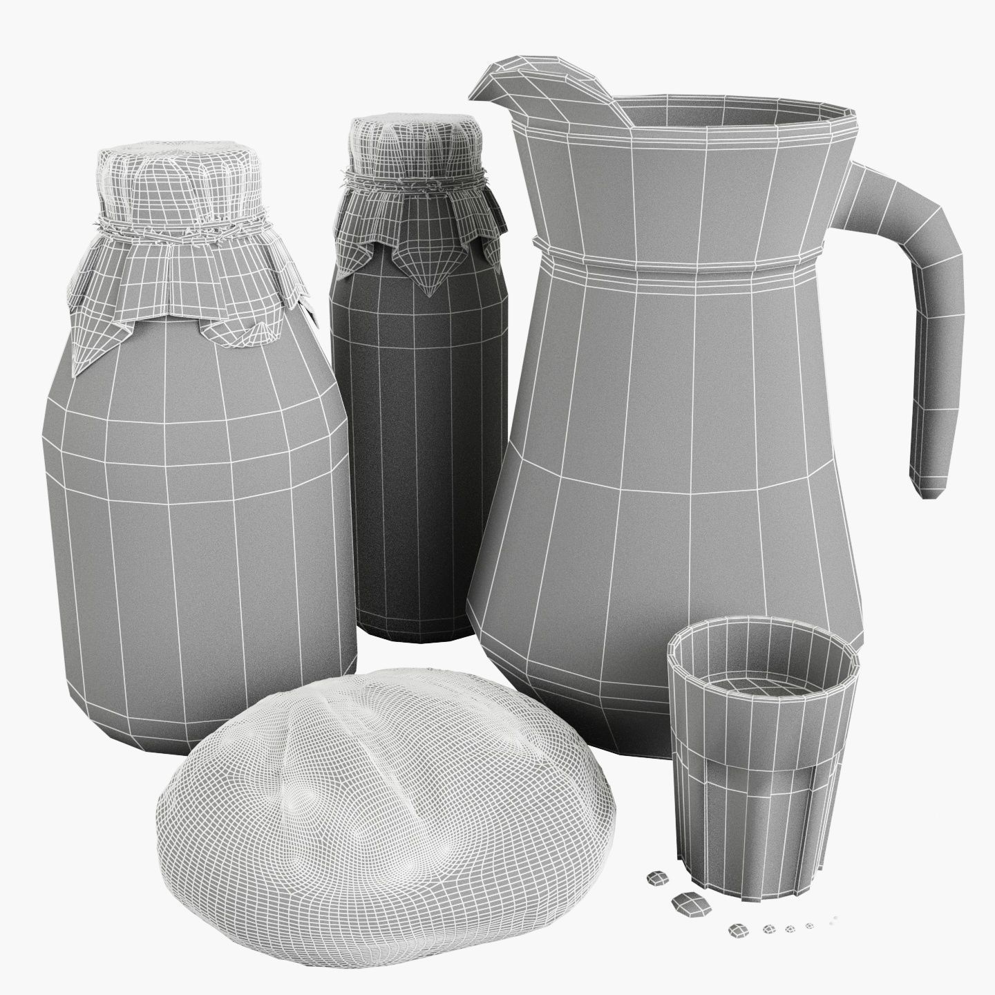 Milk with country bread 3D model_7