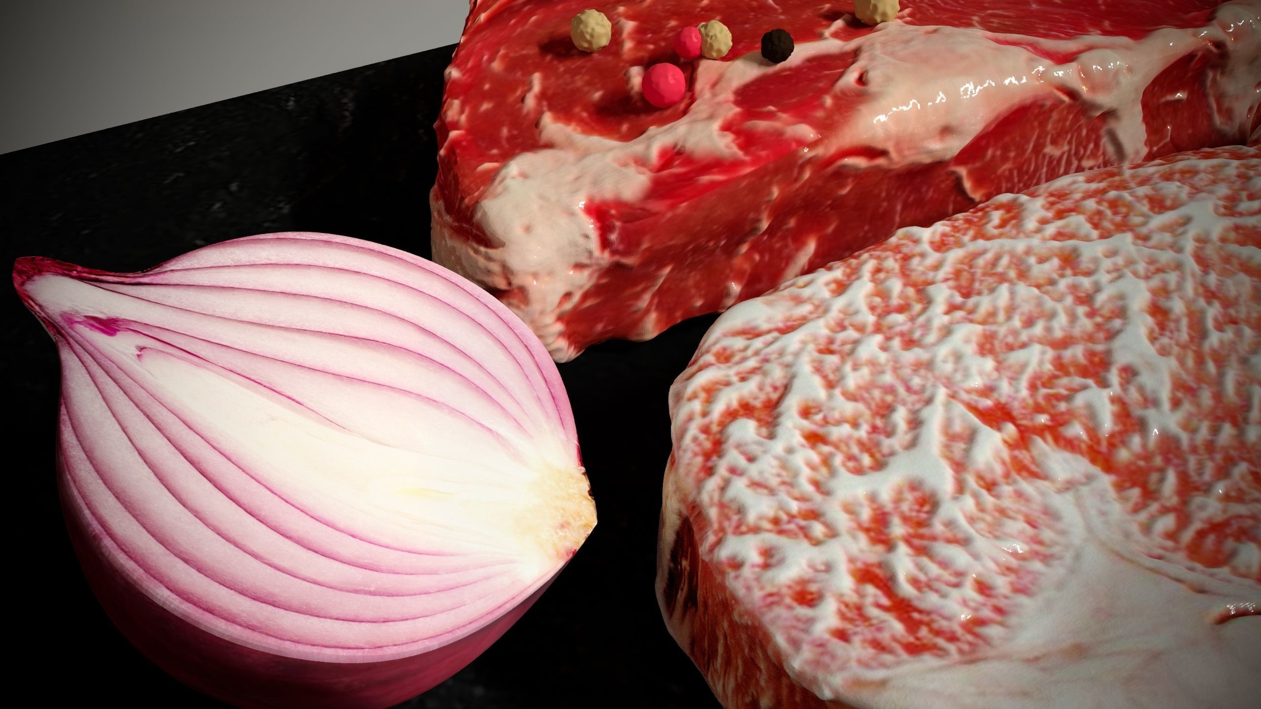 Ribeye wagyu and tomahawk with pepper garlic and onion 3D model_3