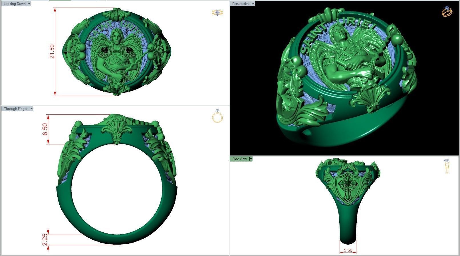 Saint Uriel Archangel Sword Cross Shield Christian Ring 3D print model_7