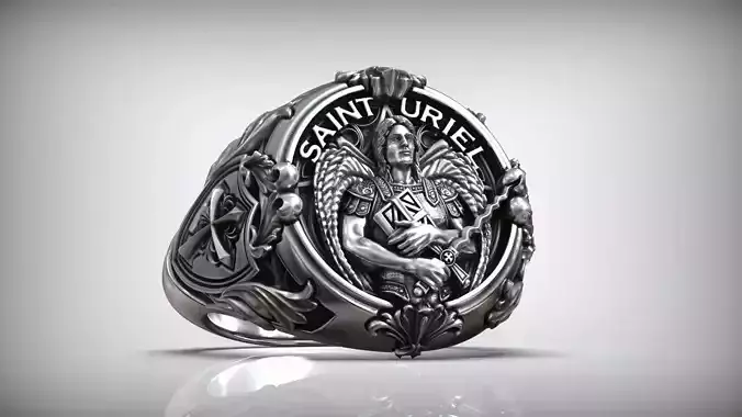 Saint Uriel Archangel Sword Cross Shield Christian Ring 3D print model
