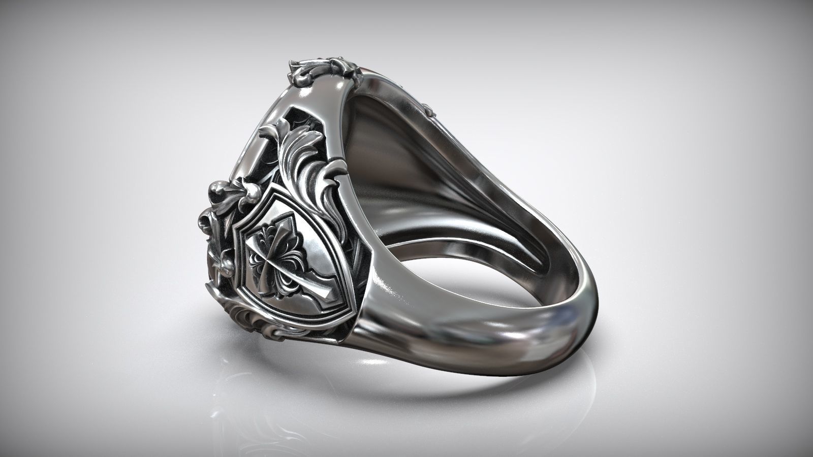 Saint Uriel Archangel Sword Cross Shield Christian Ring 3D print model_5